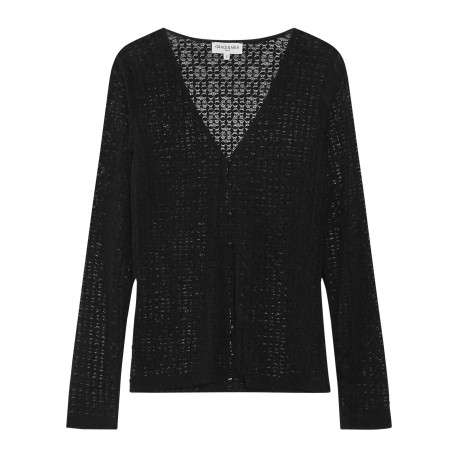 Gilet noir à motif géométrique avec une coupe droite et un col v