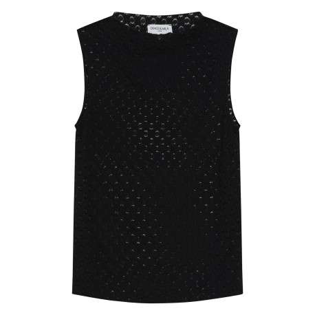 Top noir uni ajouré avec une coupe ajustée et un col rond