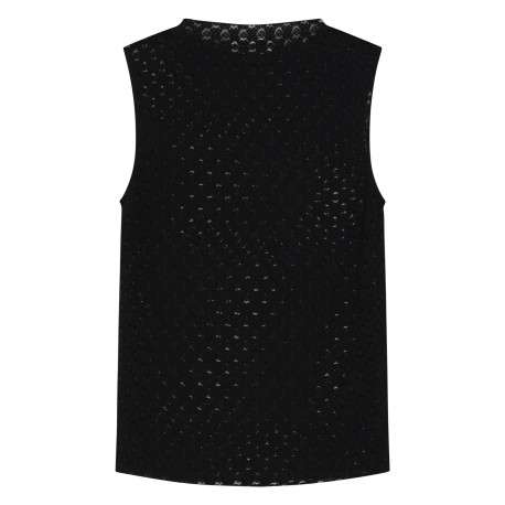 Top noir uni ajouré avec une coupe ajustée et un col rond - Image 2