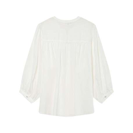 Blouse blanche unie avec une coupe droite et un col rond et des boutons - Image 2