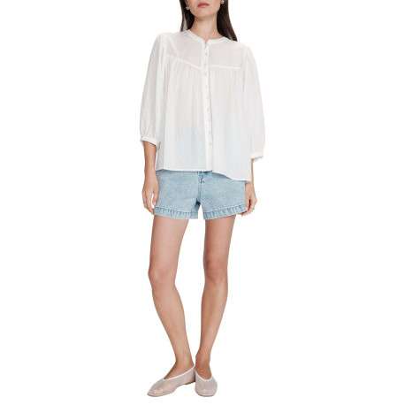 Blouse blanche unie avec une coupe droite et un col rond et des boutons - Image 3