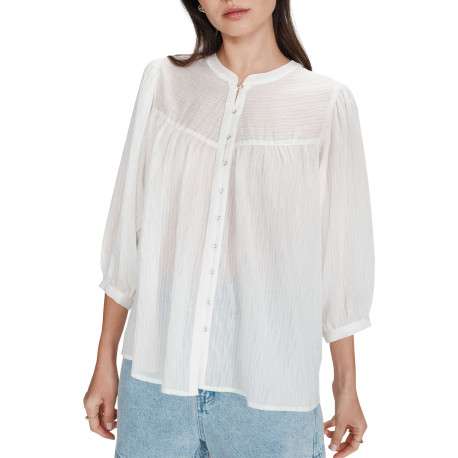 Blouse blanche unie avec une coupe droite et un col rond et des boutons - Image 4