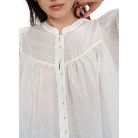 Blouse blanche unie avec une coupe droite et un col rond et des boutons - Image 5
