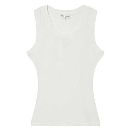 Débardeur en coton blanc uni avec une coupe moulante et un col rond