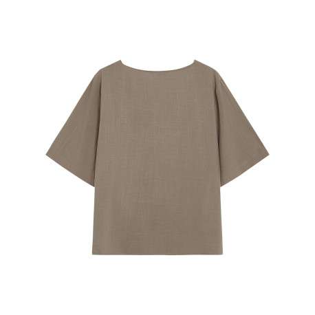 Top taupe uni fluide avec une coupe large et des manches courtes - Image 2