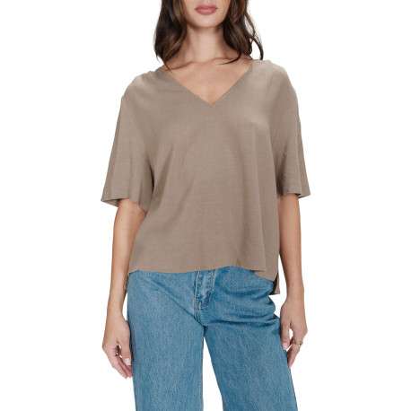 Top taupe uni fluide avec une coupe large et des manches courtes - Image 5