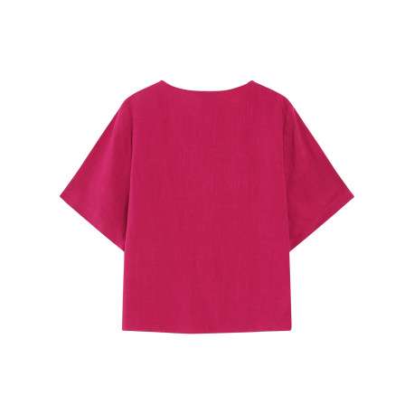 Top rose uni fluide avec une coupe large et des manches courtes - Image 2