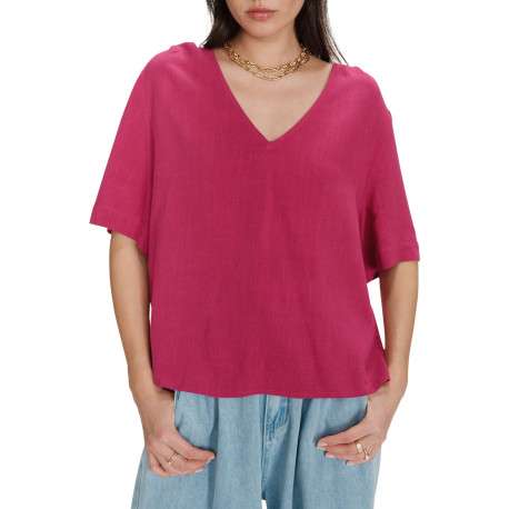 Top rose uni fluide avec une coupe large et des manches courtes - Image 4