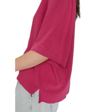 Top rose uni fluide avec une coupe large et des manches courtes - Image 5