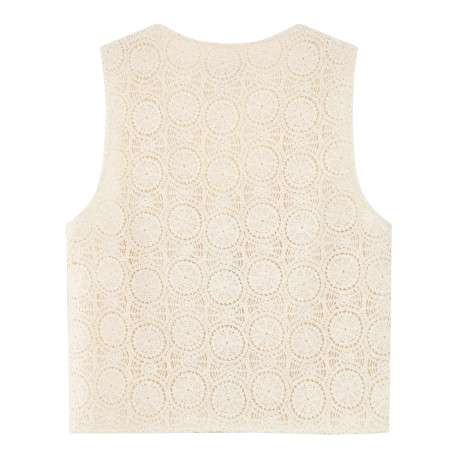 Gilet en coton écru uni sans manche pourvu d'une coupe droite - Image 2