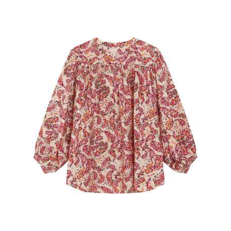 Blouse rose à motifs pourvue d'un col rond et de manches longues - Image 2