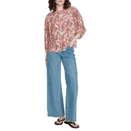 Blouse rose à motifs pourvue d'un col rond et de manches longues - Image 3