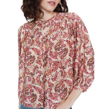 Blouse rose à motifs pourvue d'un col rond et de manches longues - Image 4