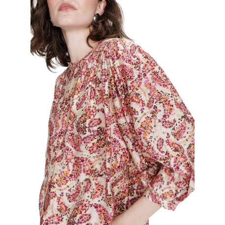 Blouse rose à motifs pourvue d'un col rond et de manches longues - Image 5