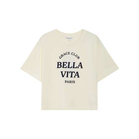 T-shirt en coton écru uni pourvu d'une coupe large et d'un col rond