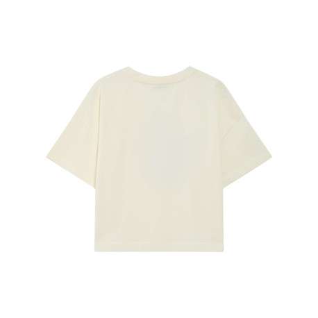 T-shirt en coton écru uni pourvu d'une coupe large et d'un col rond - Image 2
