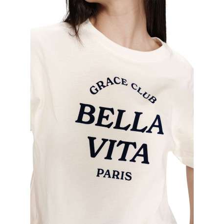 T-shirt en coton écru uni pourvu d'une coupe large et d'un col rond - Image 5