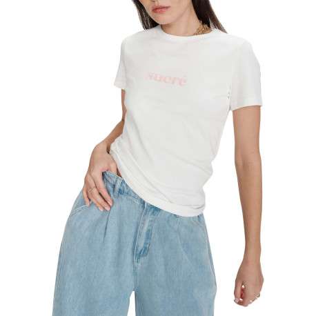 T-shirt en coton blanc uni pourvu de manches courtes et d'un col rond - Image 4