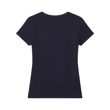T-shirt en coton marine uni pourvu de manches courtes et d'un col rond - Image 2