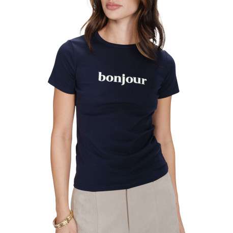 T-shirt en coton marine uni pourvu de manches courtes et d'un col rond - Image 4