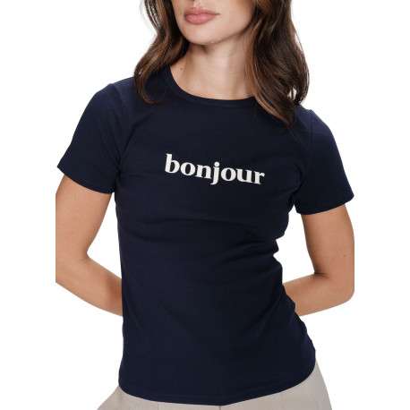 T-shirt en coton marine uni pourvu de manches courtes et d'un col rond - Image 5