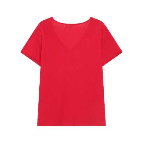 T-shirt en coton mélangé rouge uni pourvu de manches courtes - Image 2