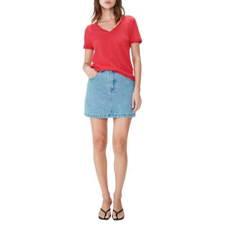 T-shirt en coton mélangé rouge uni pourvu de manches courtes - Image 3