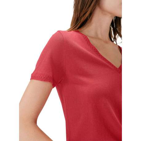 T-shirt en coton mélangé rouge uni pourvu de manches courtes - Image 5