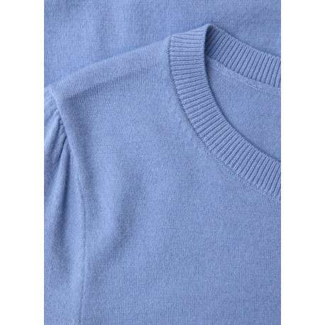 Pull bleu uni pourvu de manches courtes et d'une coupe ajustée - Image 2