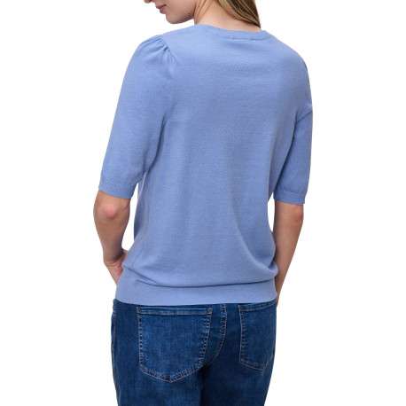 Pull bleu uni pourvu de manches courtes et d'une coupe ajustée - Image 4