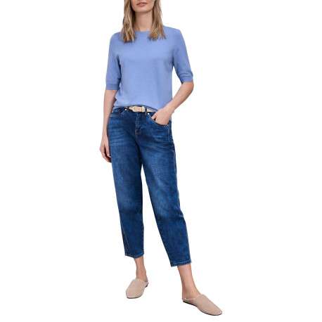 Pull bleu uni pourvu de manches courtes et d'une coupe ajustée - Image 5