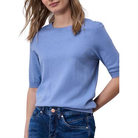 Pull bleu uni pourvu de manches courtes et d'une coupe ajustée - Image 7