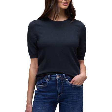 Pull marine uni pourvu de manches courtes et d'une coupe ajustée - Image 3
