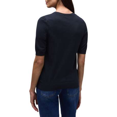 Pull marine uni pourvu de manches courtes et d'une coupe ajustée - Image 4