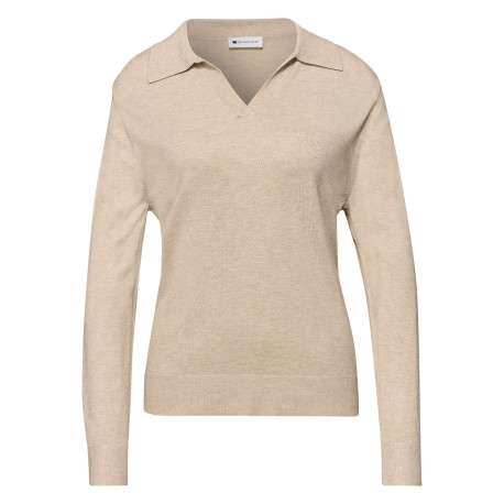 Polo beige uni pourvu de manches longues et d'une coupe ajustée