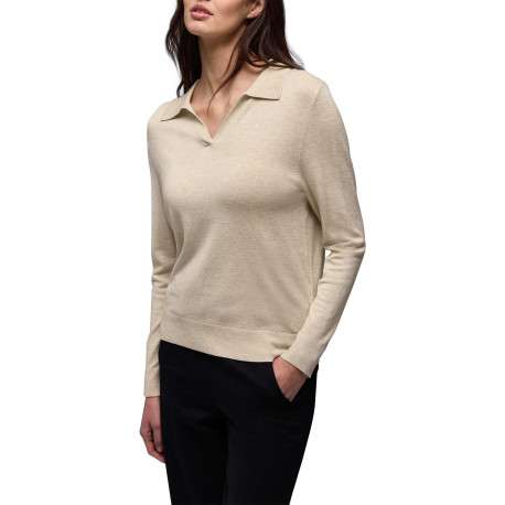 Polo beige uni pourvu de manches longues et d'une coupe ajustée - Image 3
