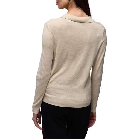 Polo beige uni pourvu de manches longues et d'une coupe ajustée - Image 4