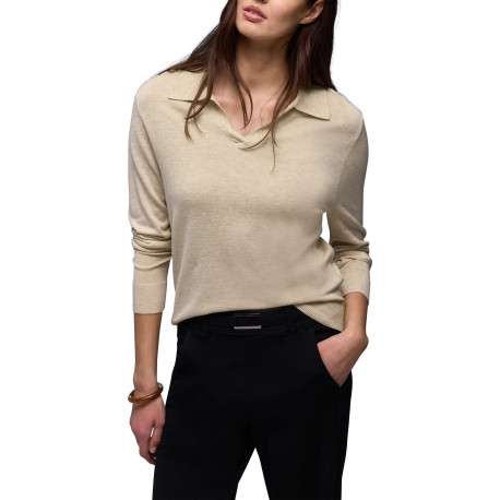 Polo beige uni pourvu de manches longues et d'une coupe ajustée - Image 6