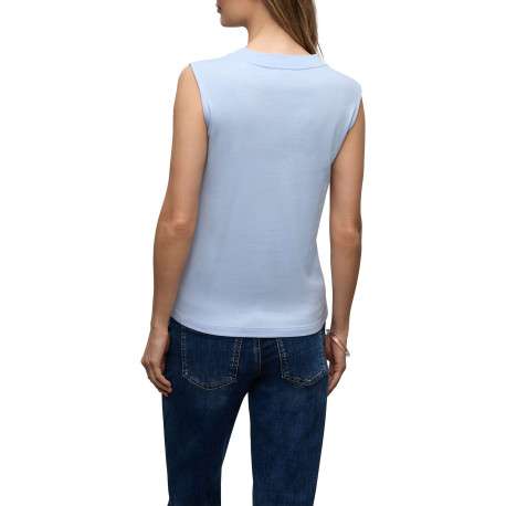 Top bleu uni sans manche pourvu d'une coupe droite et d'un col rond - Image 4