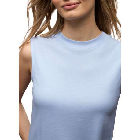 Top bleu uni sans manche pourvu d'une coupe droite et d'un col rond - Image 6