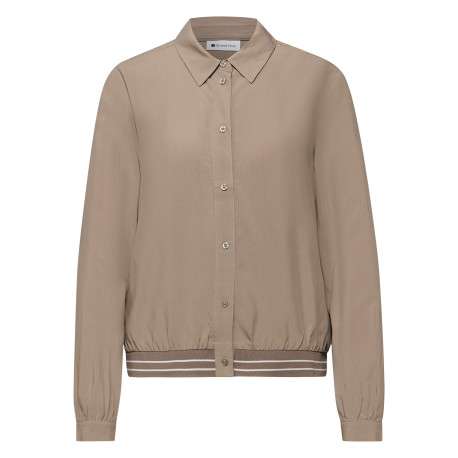 Blouse taupe unie pourvue de manches longues et d'une coupe droite