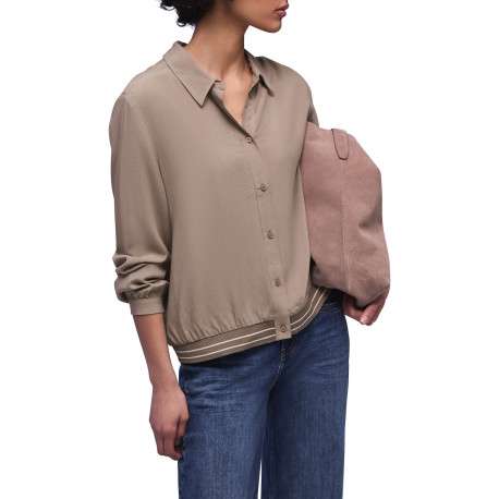 Blouse taupe unie pourvue de manches longues et d'une coupe droite - Image 3