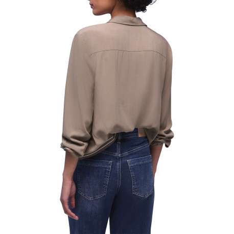 Blouse taupe unie pourvue de manches longues et d'une coupe droite - Image 4