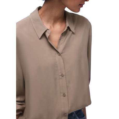 Blouse taupe unie pourvue de manches longues et d'une coupe droite - Image 7