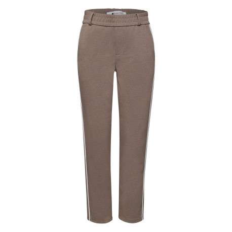 Pantalon chino chocolat uni pourvu d'une taille élastiquée et d'une coupe droite