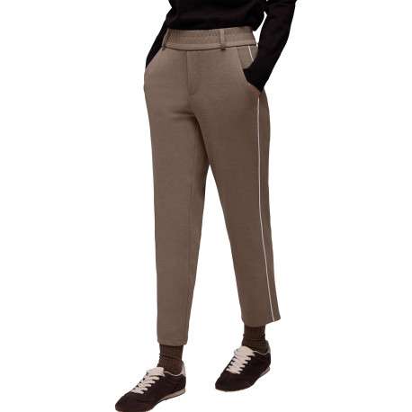 Pantalon chino chocolat uni pourvu d'une taille élastiquée et d'une coupe droite - Image 3