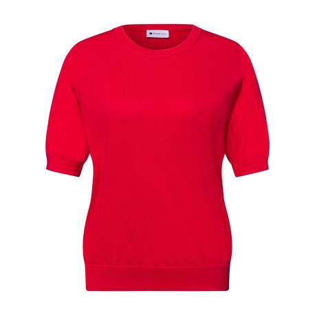 Pull rouge uni pourvu de manches courtes et d'une coupe droite
