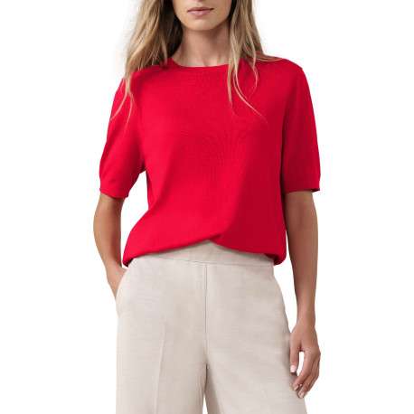 Pull rouge uni pourvu de manches courtes et d'une coupe droite - Image 3