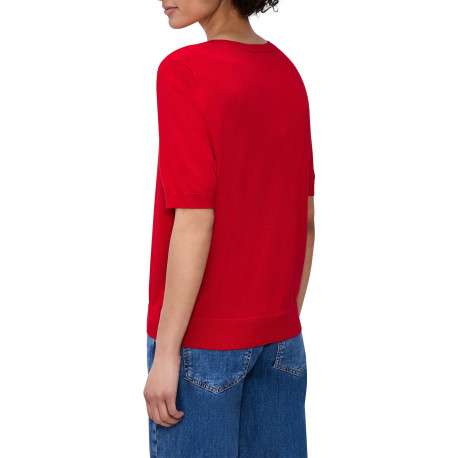 Pull rouge uni pourvu de manches courtes et d'une coupe droite - Image 4