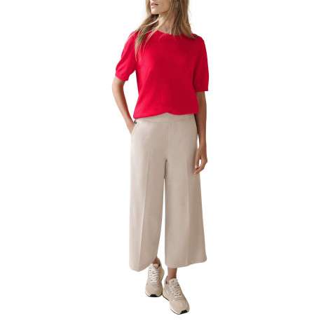 Pull rouge uni pourvu de manches courtes et d'une coupe droite - Image 5